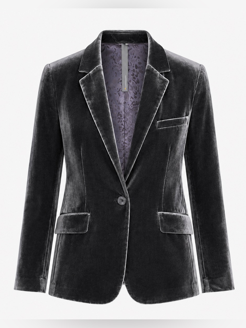 $158 Anthropologie Alessia Velvet Longline Blazer - Charcoal Gray - Size Sm